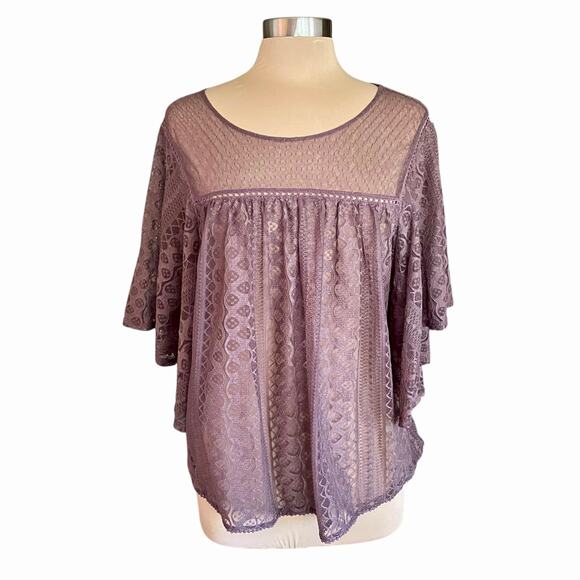 Maurices Light Brown Sheer Lace Top Short Sleeve Size XL Fairy Grunge Whimsygoth - Picture 2 of 9